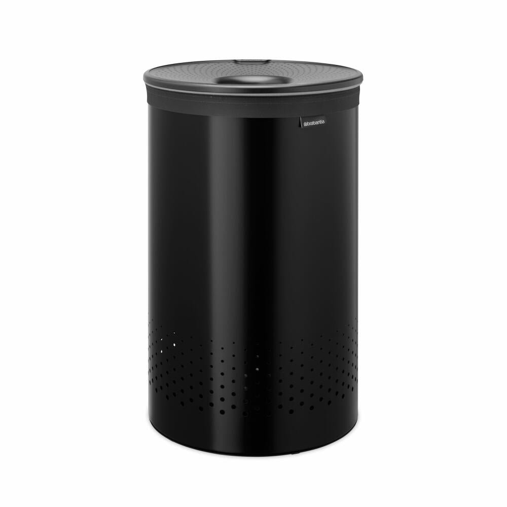 Brabantia Wäschebox, Wäschekorb, Wäschetonne, Stahl, Kunststoff, Matt Black, 60 L, 242380