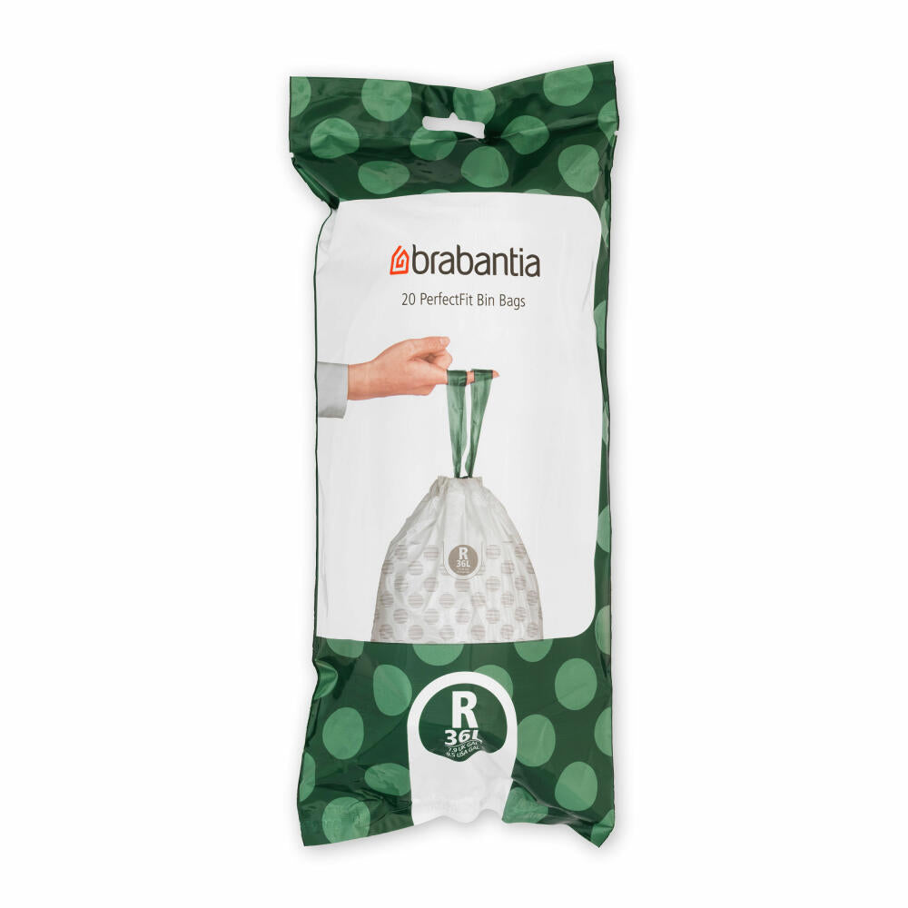Brabantia PerfectFit Bag 36 L (R) - 20 pieces per roll, garbage bags, plastic, white, 36 L, 138508