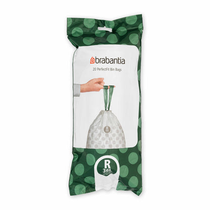 Brabantia PerfectFit Bag 36 L (R) - 20 pieces per roll, garbage bags, plastic, white, 36 L, 138508