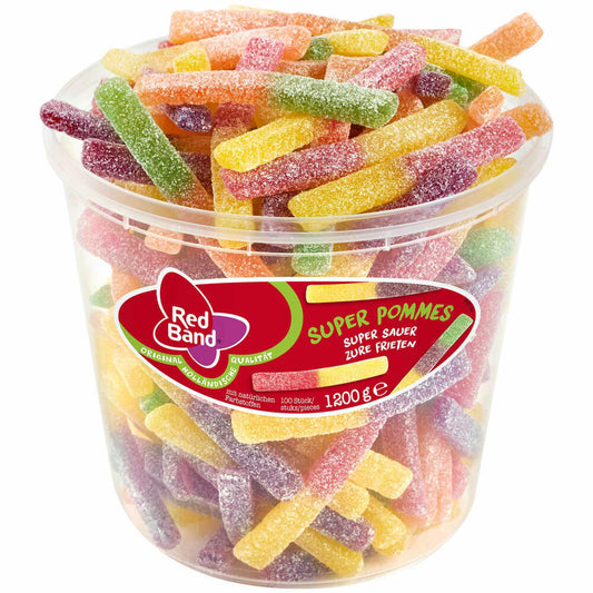 Red Band Super Pommes, Super Sauer, Fruchtgummi, Weingummi, Dose, 100 Stück, 1.2 kg
