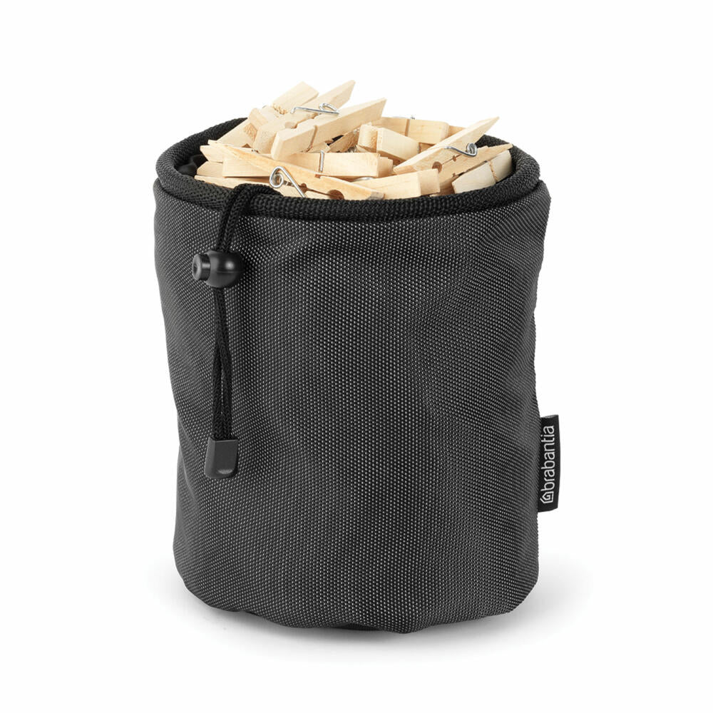 Brabantia Clothespin Bag Premium Black, Clothespin Bag with Carabiner, Fabric, Black, 105760