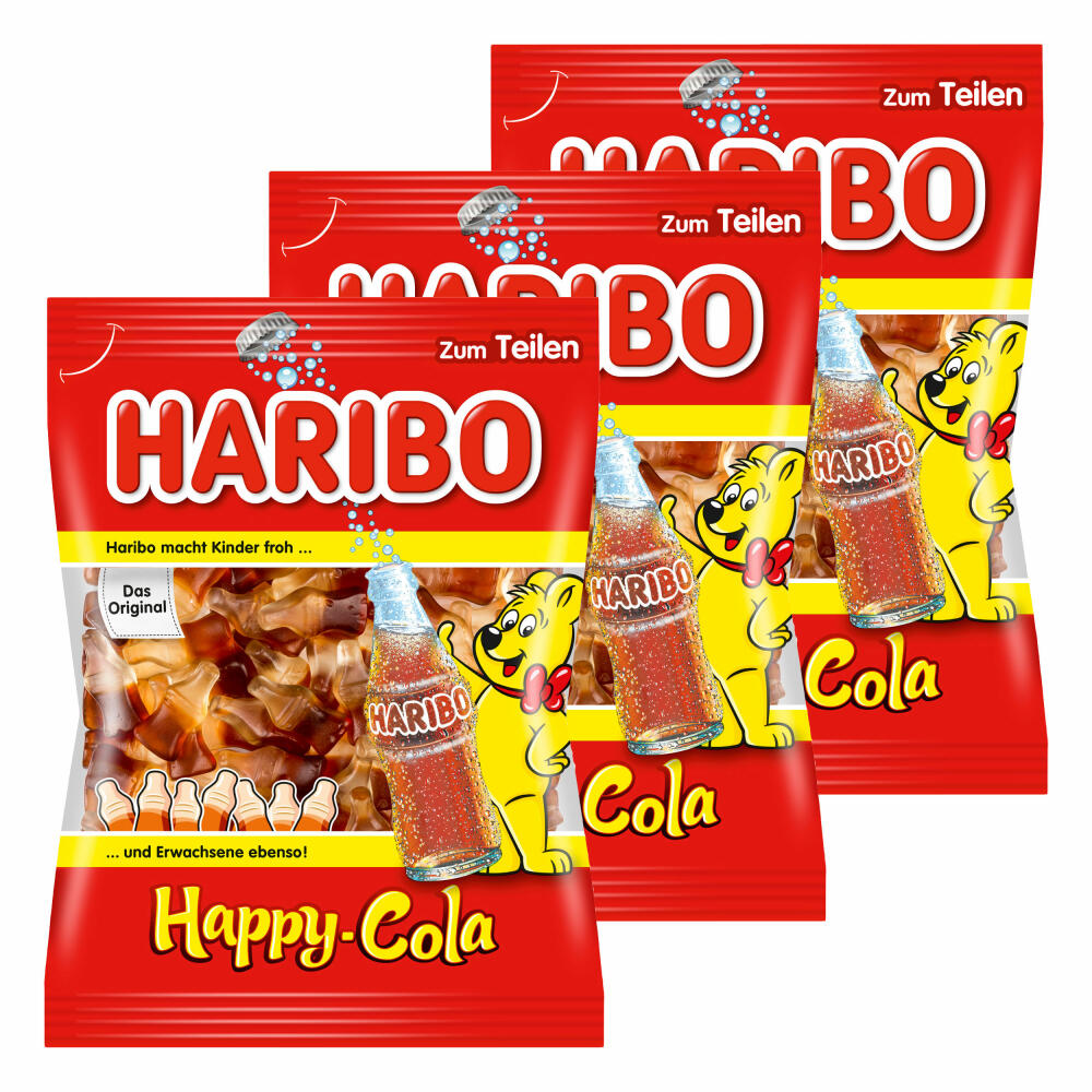 Haribo Happy Cola, 3-pack, gummy bears, wine gums, fruit gums, in bag, packet