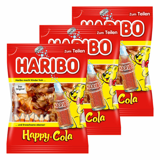 Haribo Happy Cola, 3-pack, gummy bears, wine gums, fruit gums, in bag, packet
