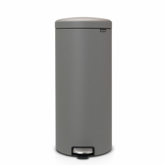Brabantia NewIcon pedal bin, waste bin, trash can, steel, Mineral Concrete Grey, 30 L, 119187