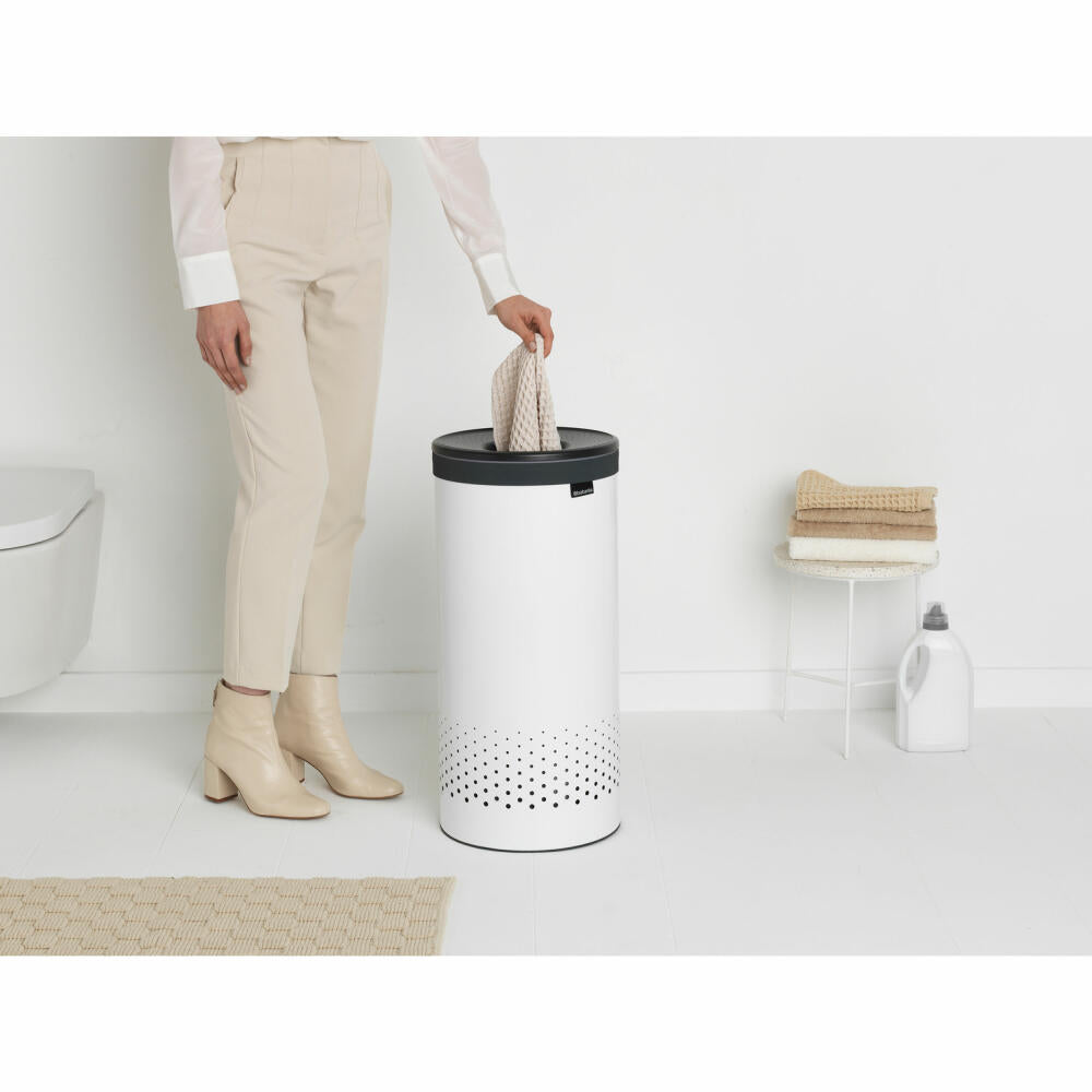 Brabantia Wäschebox, Wäschekorb, Wäschetonne, Stahl, Kunststoff, White / Dark Grey, 35 L, 304866