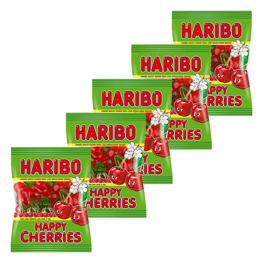 Haribo Happy Cherries, Pack of 5, Gummy Bears, Wine Gum, Fruit Gum, In Bag, Bag
