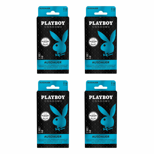 Playboy Condoms Kondome Ausdauer, Verhütungsmittel, 3-fach Effekt, mit Gleitgel gratis, 52 mm, 4 x 10 Stück