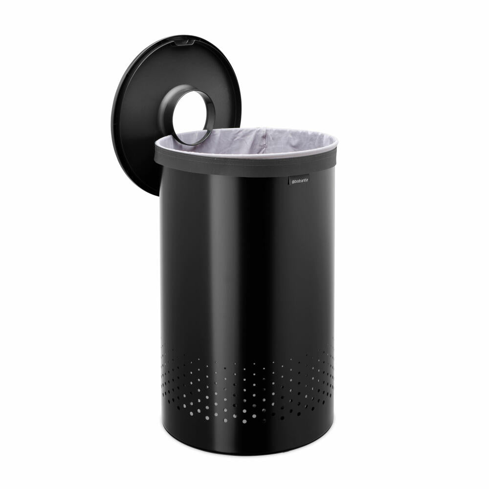 Brabantia Wäschebox, Wäschekorb, Wäschetonne, Stahl, Kunststoff, Matt Black, 60 L, 242380