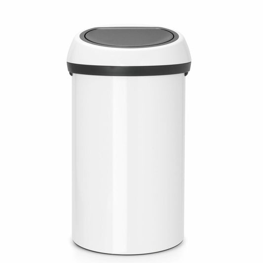 Brabantia Touch Bin Abfallbehälter, Mülleimer, Müll Eimer, White / Deckel White, 60 L, 108686