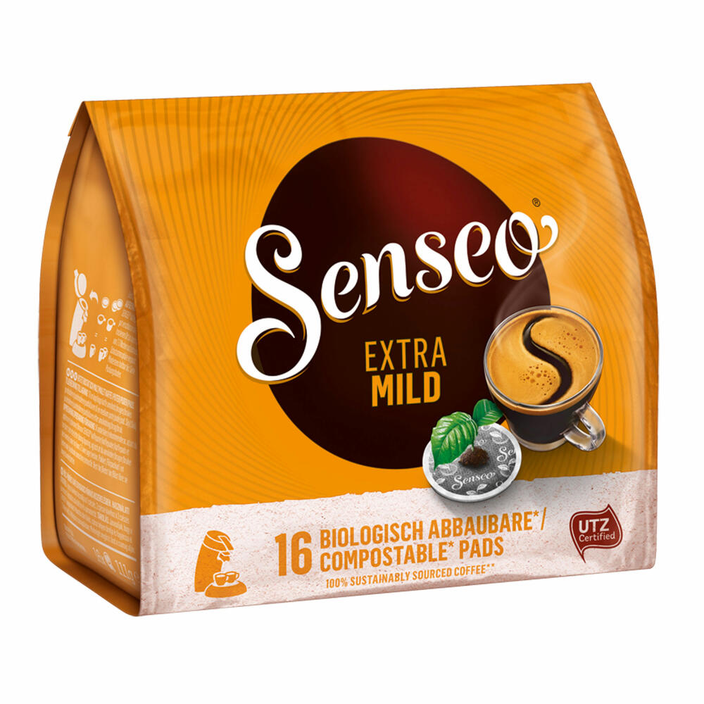 Senseo Coffee Pads Premium Set Extra Mild, Round &amp; Aromatic, Pack of 3, Coffee Pads, 16 Pads each, with Pad Container