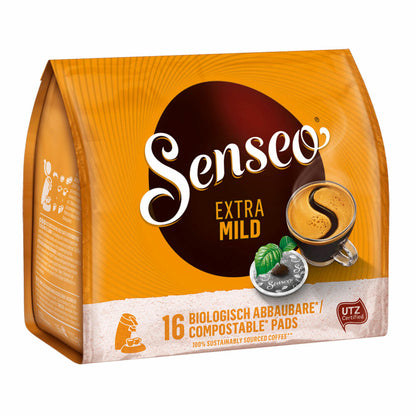 Senseo Coffee Pads Premium Set Extra Mild, Round &amp; Aromatic, Pack of 3, Coffee Pads, 16 Pads each, with Pad Container