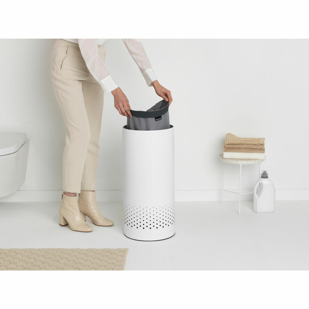 Brabantia Wäschebox, Wäschekorb, Wäschetonne, Stahl, Kunststoff, White / Dark Grey, 35 L, 304866