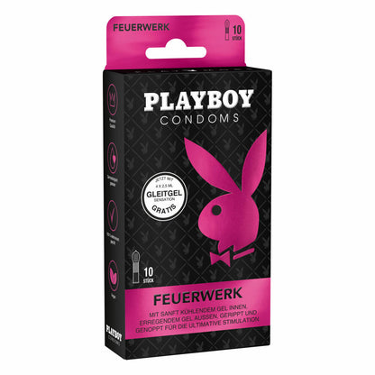 Playboy Condoms Kondome Feuerwerk, Verhütungsmittel, Ultimative Stimulation, mit Gleitgel gratis, 54 mm, 5 x 10 Stück