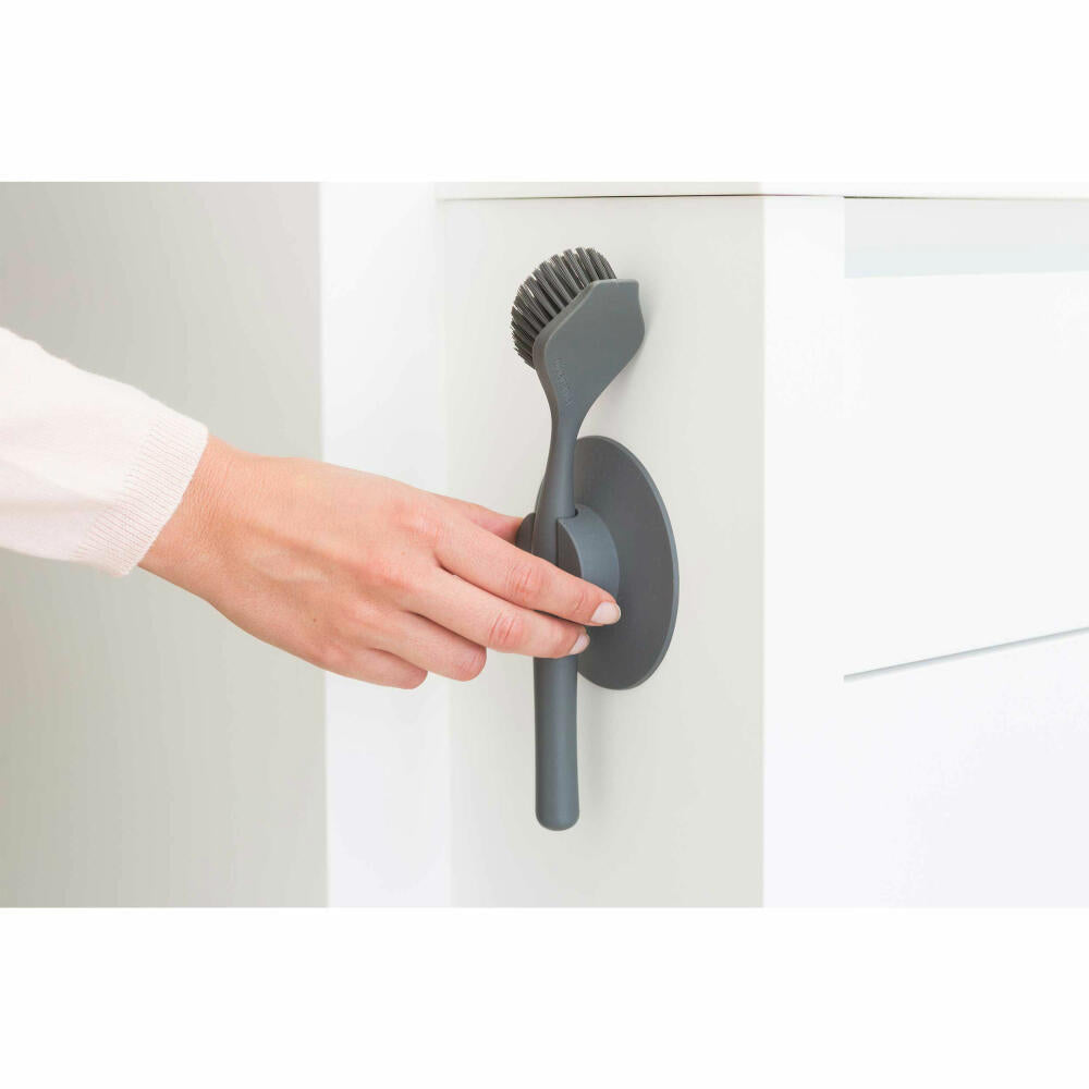 Brabantia Spülbürste mit Saugnapfhalterung, Bürstenhalterung, Kunststoff, Dark Grey, 117589
