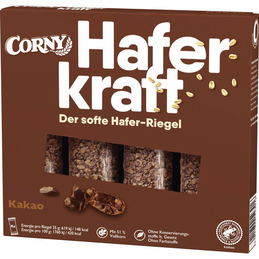 Corny Haferkraft Cocoa, cereal bar, chocolate bar, oat bar, 4 x 35 g
