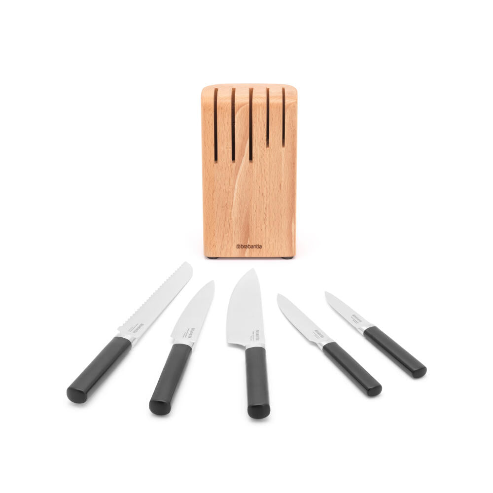 Brabantia Profile Messerblock mit 5 Messern, Holz, Matt Steel, 260483