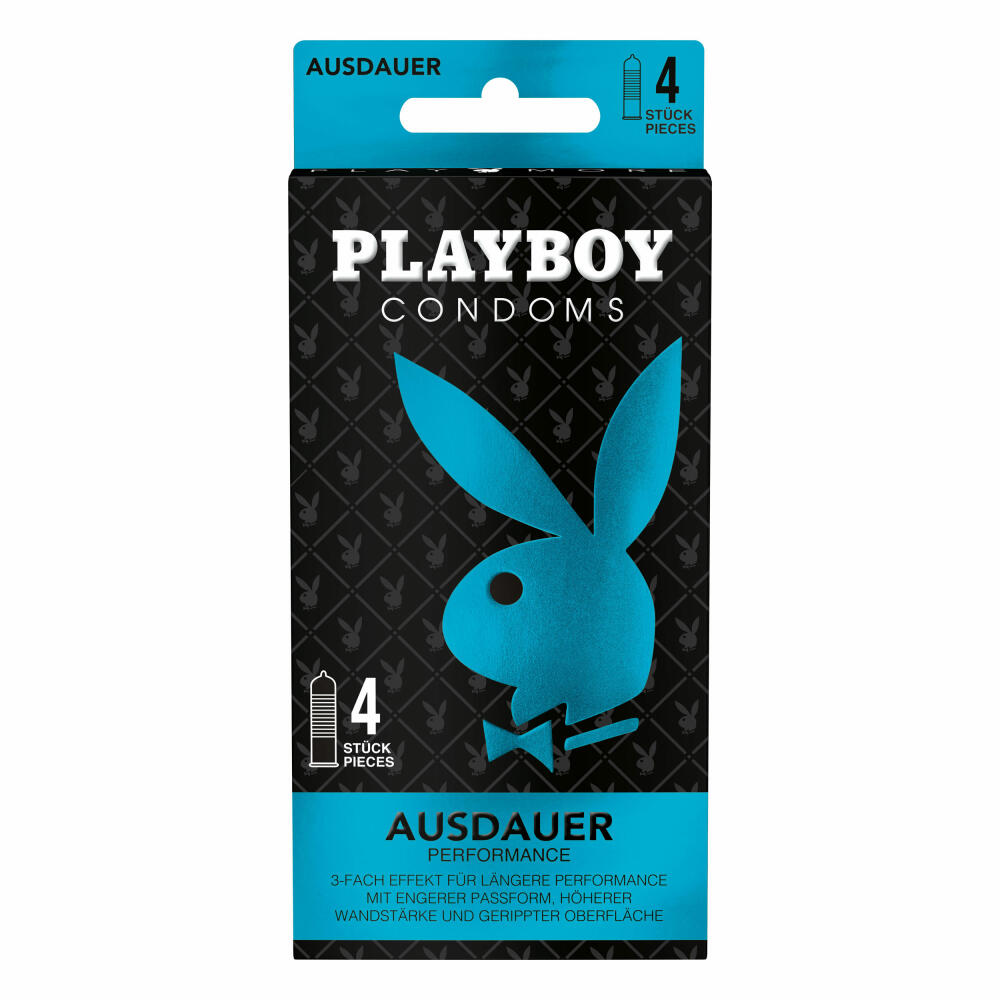 Playboy Condoms Kondome Ausdauer, Verhütungsmittel, 3-fach Effekt, 52 mm, 4 Stück, 2-PB-CAU4-01