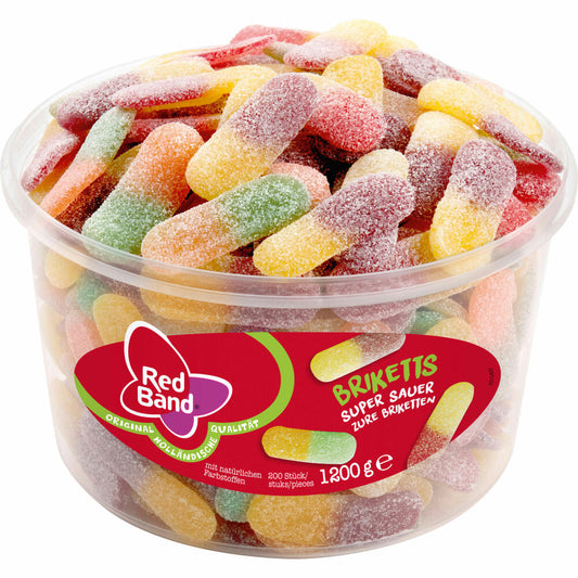 Red Band Briketts Super Sauer, Fruchtgummi, Weingummi, Dose, 200 Stück, 1.2 kg