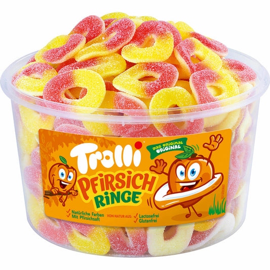 Trolli Pfirsichringe, Fruchtgummi, Schaumzucker, Dose, 150 Stück, 1.2 kg