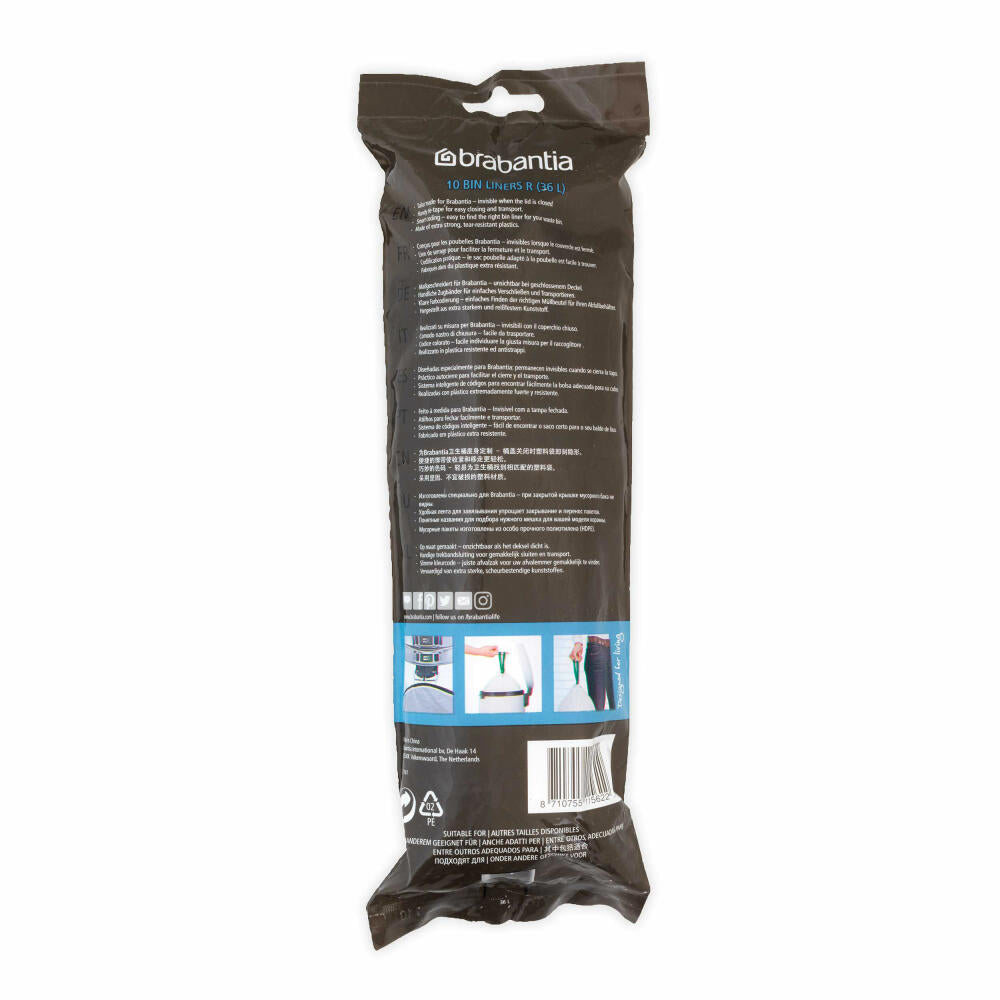 Brabantia PerfectFit Beutel, Müllbeutel, Abfallbeutel, Müllsack, Abfallsack, Mülltüte, Abfalltüte, 10 Stück pro Rolle, 36 L, 115622