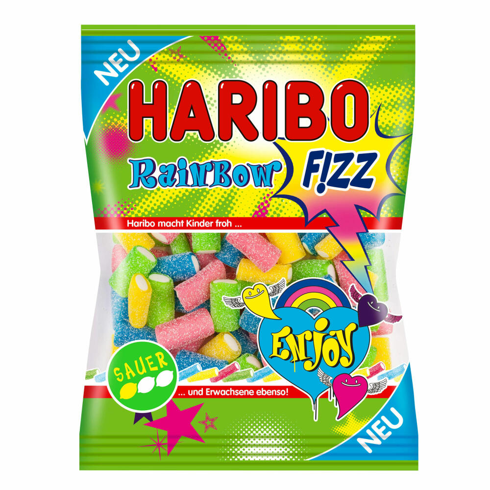 Haribo Rainbow Fizz, 3er Set, Gummibärchen, Weingummi, Fruchtgummi, Sauer, 3 Beutel zu je 175 g