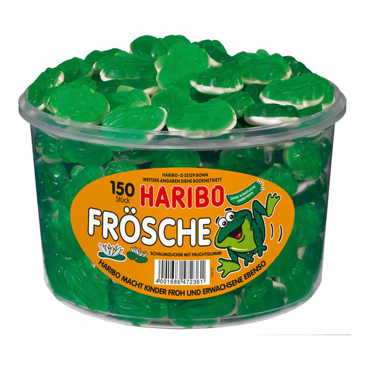 Haribo Frogs, Gummy Bears, Wine Gum, Fruit Gum, 150 Pieces, 1050g Can