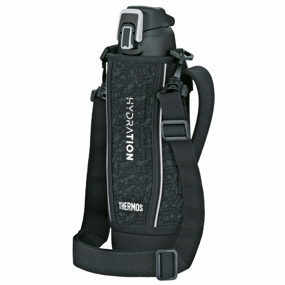 THERMOS Isolier-Trinkflasche ULTRALIGHT STRAP BOTTLE, Thermosflasche, Isoflasche, Flasche, Edelstahl, Charcoal Black Mat, 1 L, 4045232100