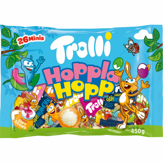 Trolli Hoppla Hopp, Fruchtgummi, Sauer, Mischung, 26 Mini Tüten, im Beutel, 450 g