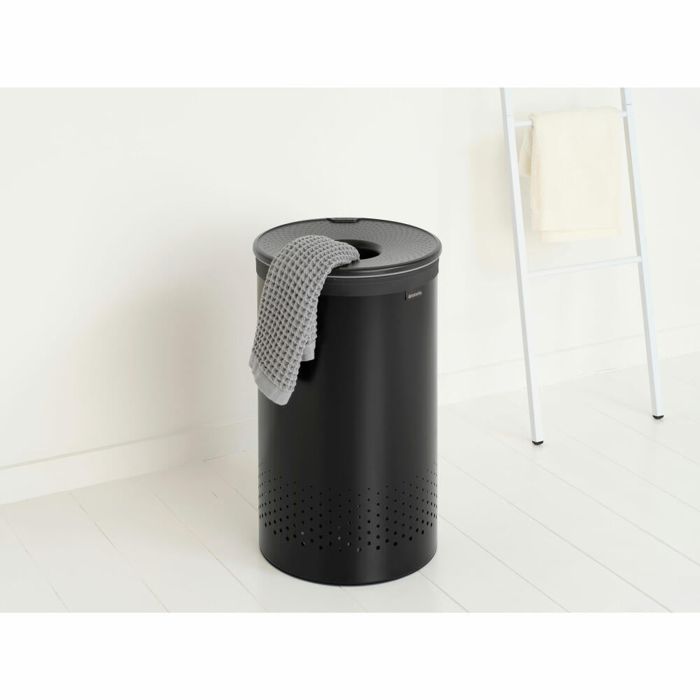 Brabantia Wäschebox, Wäschekorb, Wäschetonne, Stahl, Kunststoff, Matt Black, 60 L, 242380