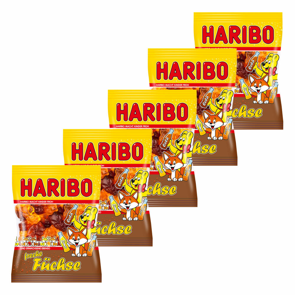 Haribo Cheeky Foxes, Pack of 5, Gummy Bears, Wine Gum, Fruit Gum, In Bag, Bag