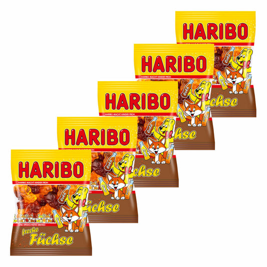 Haribo Cheeky Foxes, Pack of 5, Gummy Bears, Wine Gum, Fruit Gum, In Bag, Bag