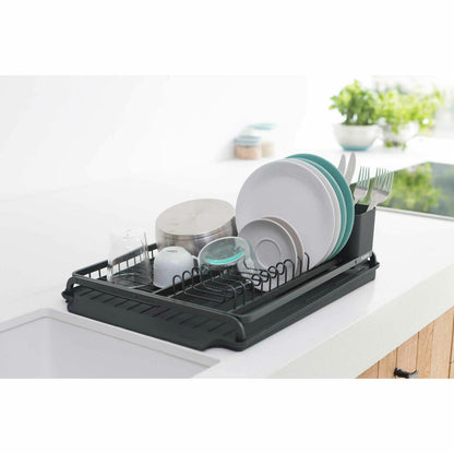 Brabantia draining rack, draining stand, draining basket, dish rack, plastic, dark grey, 117404