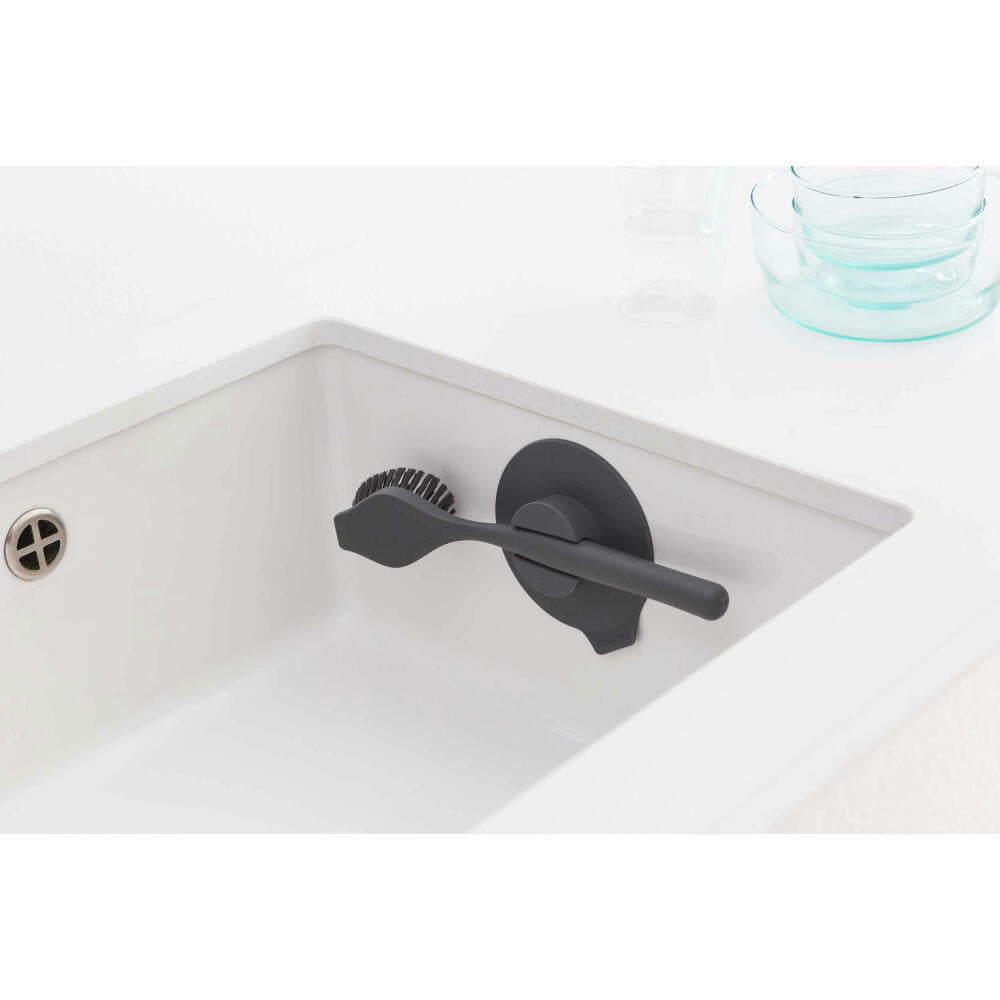 Brabantia Spülbürste mit Saugnapfhalterung, Bürstenhalterung, Kunststoff, Dark Grey, 117589