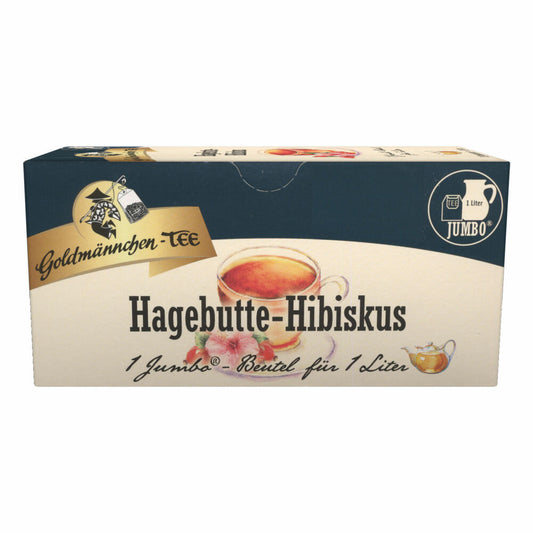 Goldmännchen Jumbo Tea Hibiscus Rosehip, Rosehip Tea, Hibiscus Tea, 20 Tea Bags, Large Bags, 3116