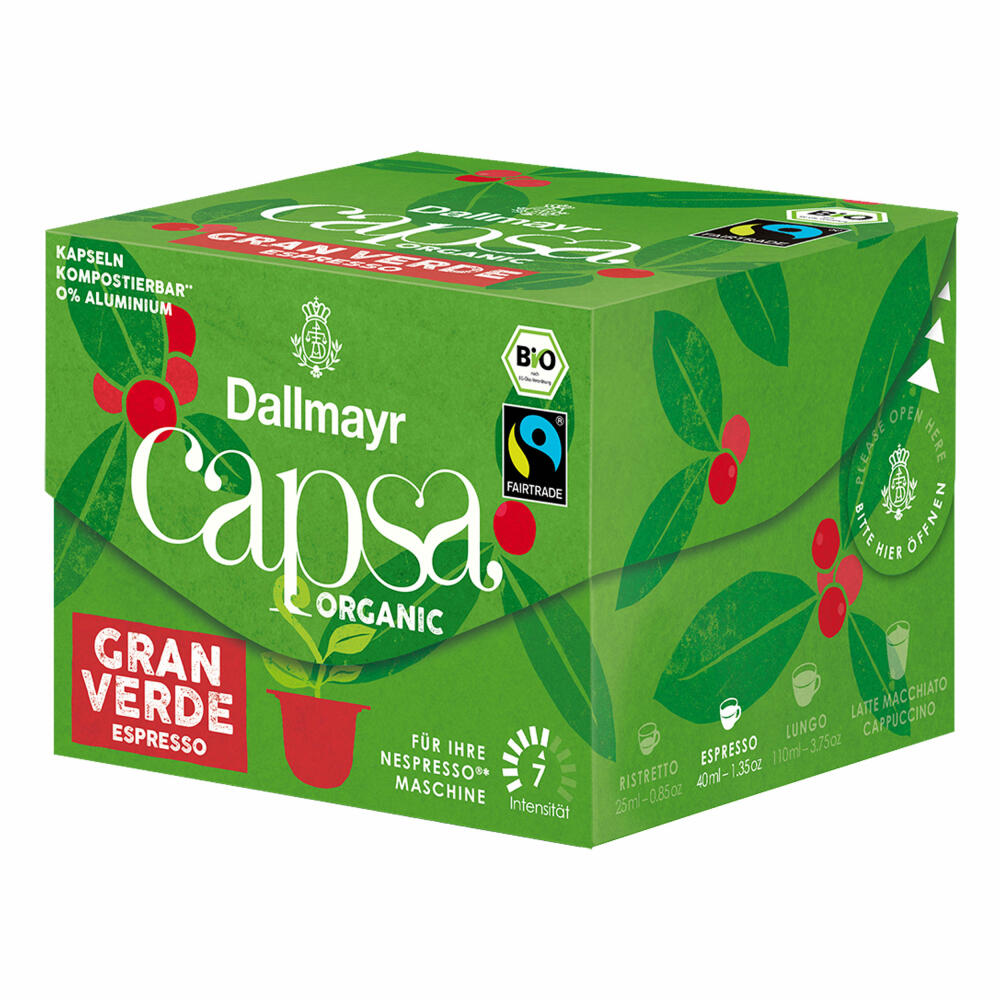 Dallmayr Capsa Gran Verde Espresso, Nespresso compatible capsule, Organic, coffee capsule, espresso capsule, 10 capsules, 56 g