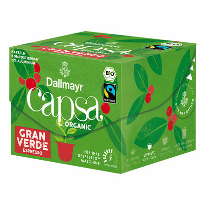 Dallmayr Capsa Gran Verde Espresso, Nespresso compatible capsule, Organic, coffee capsule, espresso capsule, 10 capsules, 56 g