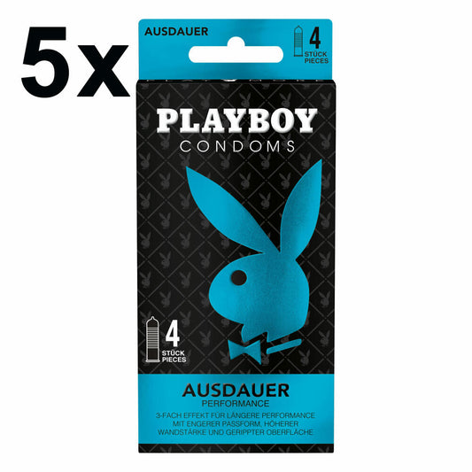 Playboy Condoms Kondome Ausdauer 5er Set, Verhütungsmittel, 3-fach Effekt, 52 mm, 5x4 Stück