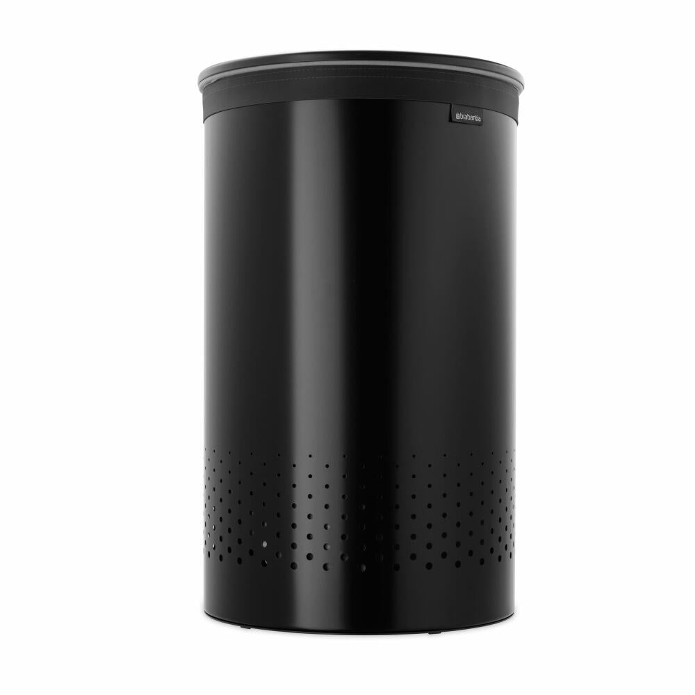 Brabantia Wäschebox, Wäschekorb, Wäschetonne, Stahl, Kunststoff, Matt Black, 60 L, 242380