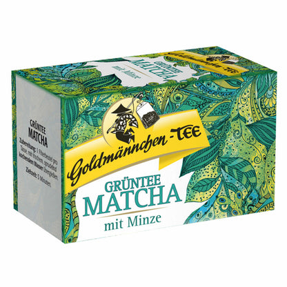 Goldmännchen Green Tea Matcha with Mint, Green Tea, Matcha Tea, 20 filter bags of 1.4 g each