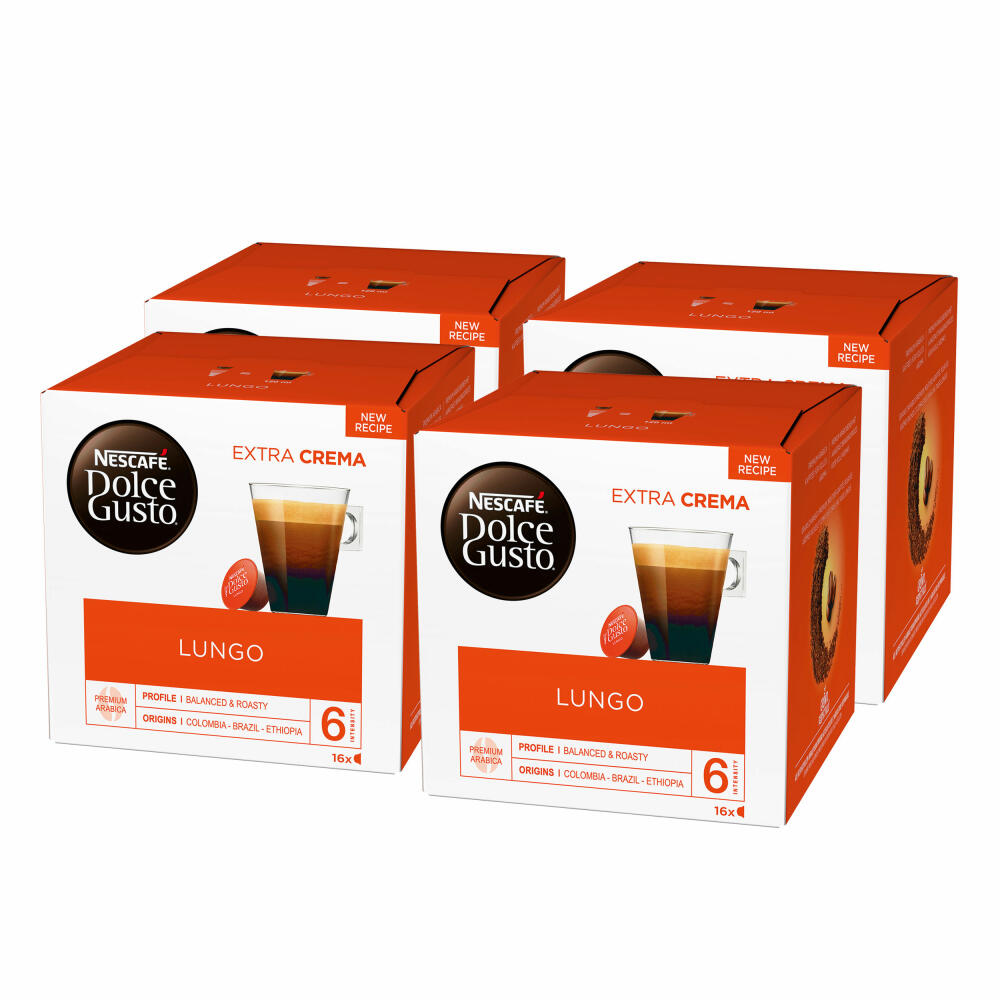 Nescafé Dolce Gusto Caffè Lungo, Kaffe, Kaffekapsel, 4er Pack, 4 x 16 Kapseln