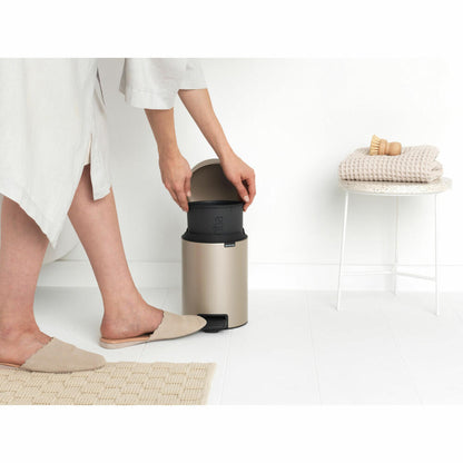 Brabantia NewIcon pedal bin, waste bin, trash can, steel, metallic gold, 3 L, 304408