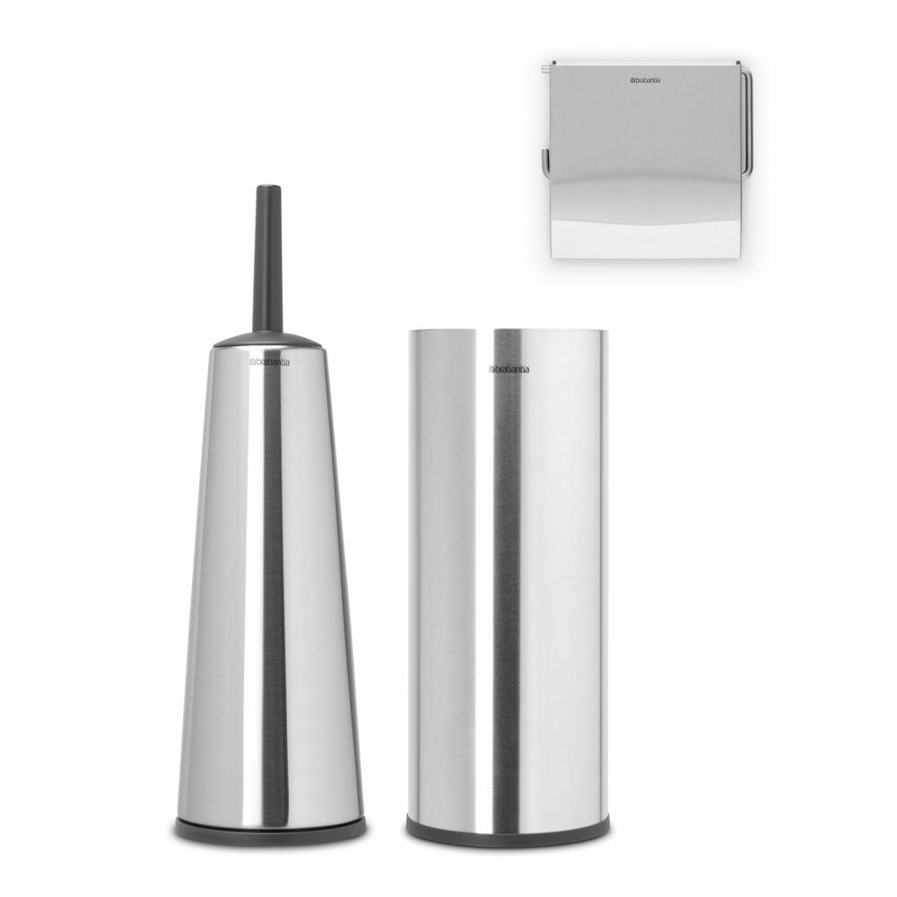 Brabantia Toilettenzubehör-Set ReNew 3-tlg., Bürste, Spender, Rollenhalter, Stahl, Kunststoff, Matt Steel, 280665