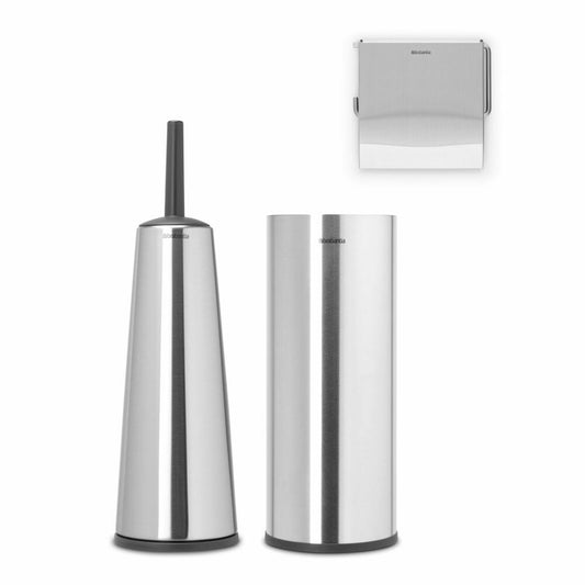 Brabantia Toilettenzubehör-Set ReNew 3-tlg., Bürste, Spender, Rollenhalter, Stahl, Kunststoff, Matt Steel, 280665