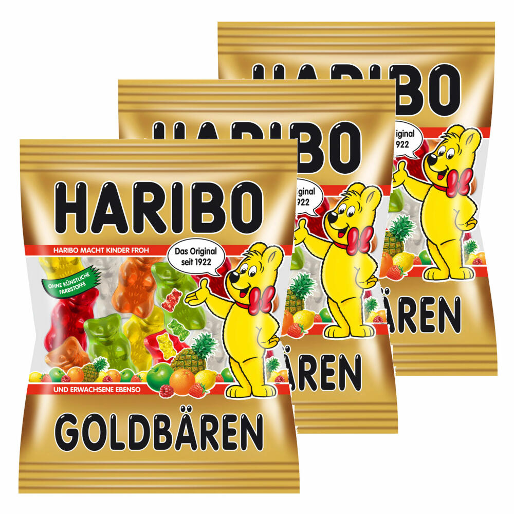 Haribo Goldbären Mini, 3er Pack, Gummibärchen, Weingummi, Fruchtgummi, Im Beutel, Tüte