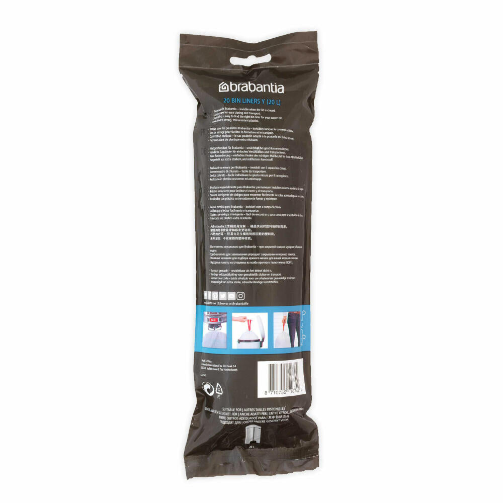 Brabantia PerfectFit Beutel, Müllbeutel, Abfallbeutel, Müllsack, Abfallsack, Mülltüte, Abfalltüte, 20 Stück pro Rolle, 20 L, 116742