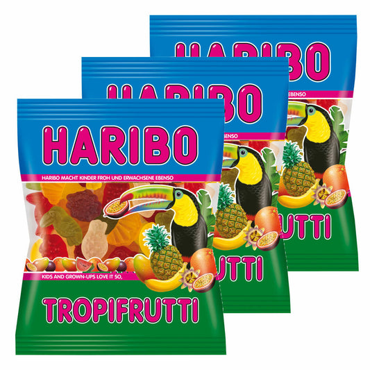 Haribo Tropifrutti, Pack of 3, Gummy Bears, Wine Gum, Fruit Gum, In Bag, Bag
