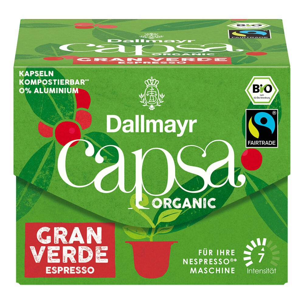 Dallmayr Capsa Gran Verde Espresso, Nespresso compatible capsule, Organic, coffee capsule, espresso capsule, 10 capsules, 56 g