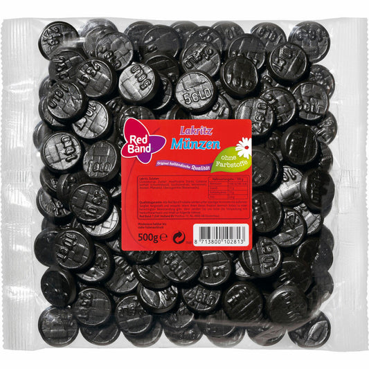 Red Band Lakritz Münzen, Lakritzmünzen, Fruchtgummi, Weingummi, im Beutel, Tüte, 500 g