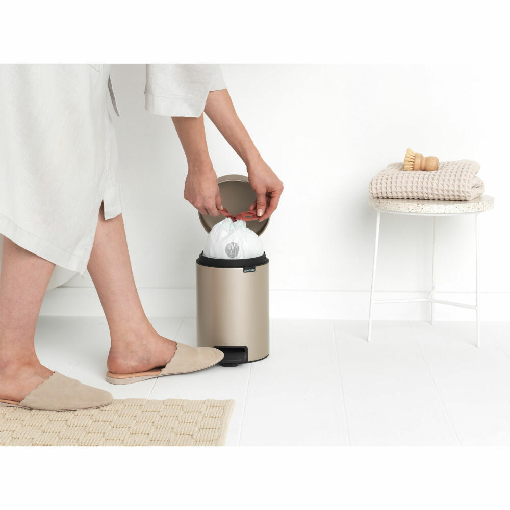 Brabantia NewIcon pedal bin, waste bin, trash can, steel, metallic gold, 3 L, 304408