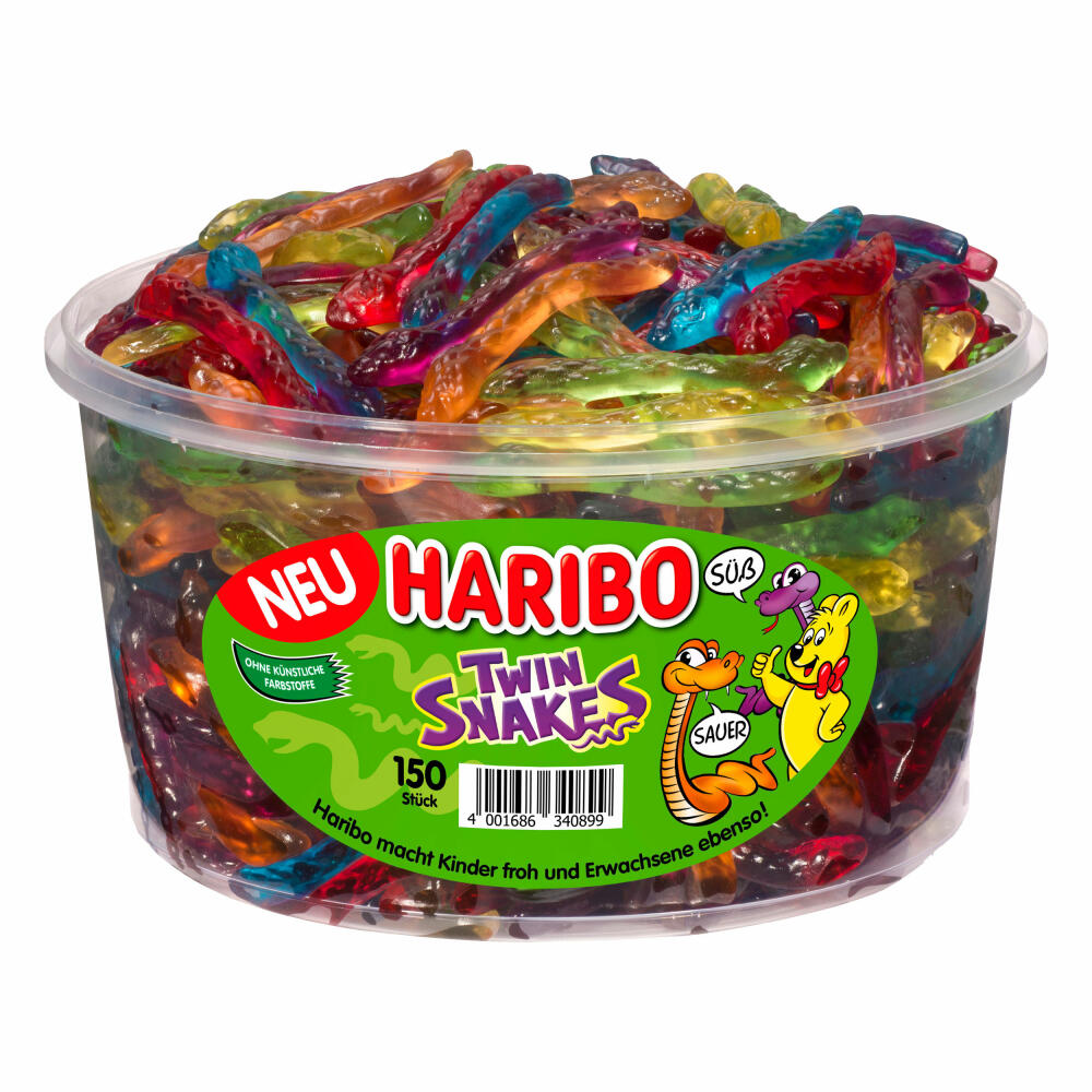 Haribo Twin Snakes, 3er Set, Gummibärchen, Weingummi, Fruchtgummi, 150 Stück, Dose, 1200 g